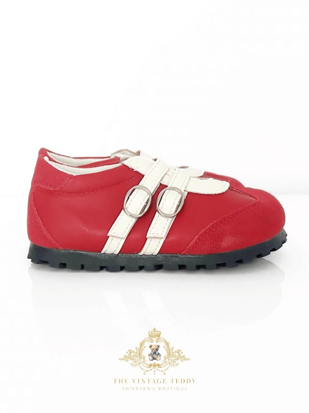NWT Cute Girls Sneakers Children's Shoes Kicks Athletic Sports Stripes Red 8.5 - Picture 3 of 4